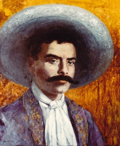 Emiliano Zapata o también conocido como el "Caudillo del Sur". Un líder militar, no en vano estuvo al mando del Ejército Libertador del Sur y fue  el símbolo de los campesinos mexicanos debido a su humilde origen. Murió el 10 de abril de 1919 a causa de la traición de Jesús Guajardo.